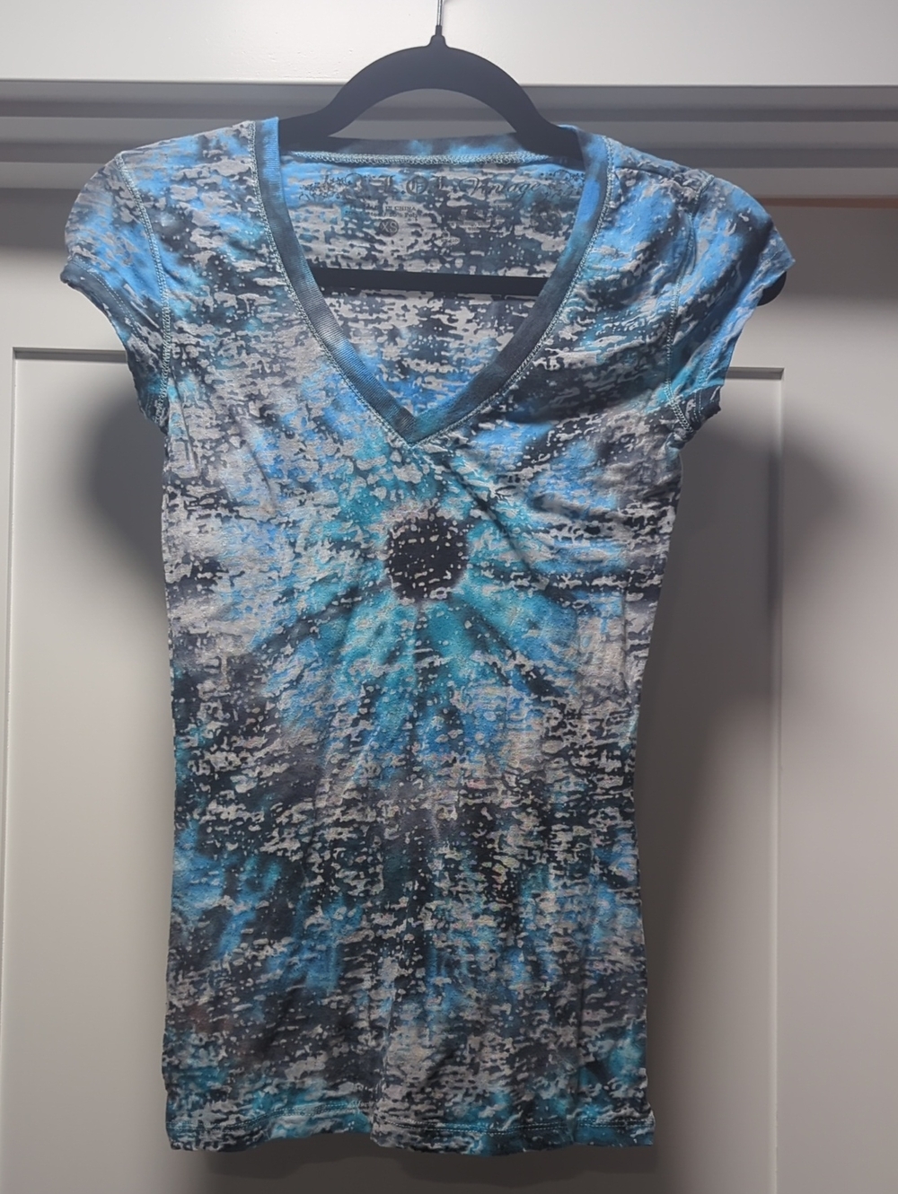 L.O.L. Vintage Blue and Black Tie-Dye V-Neck Tee